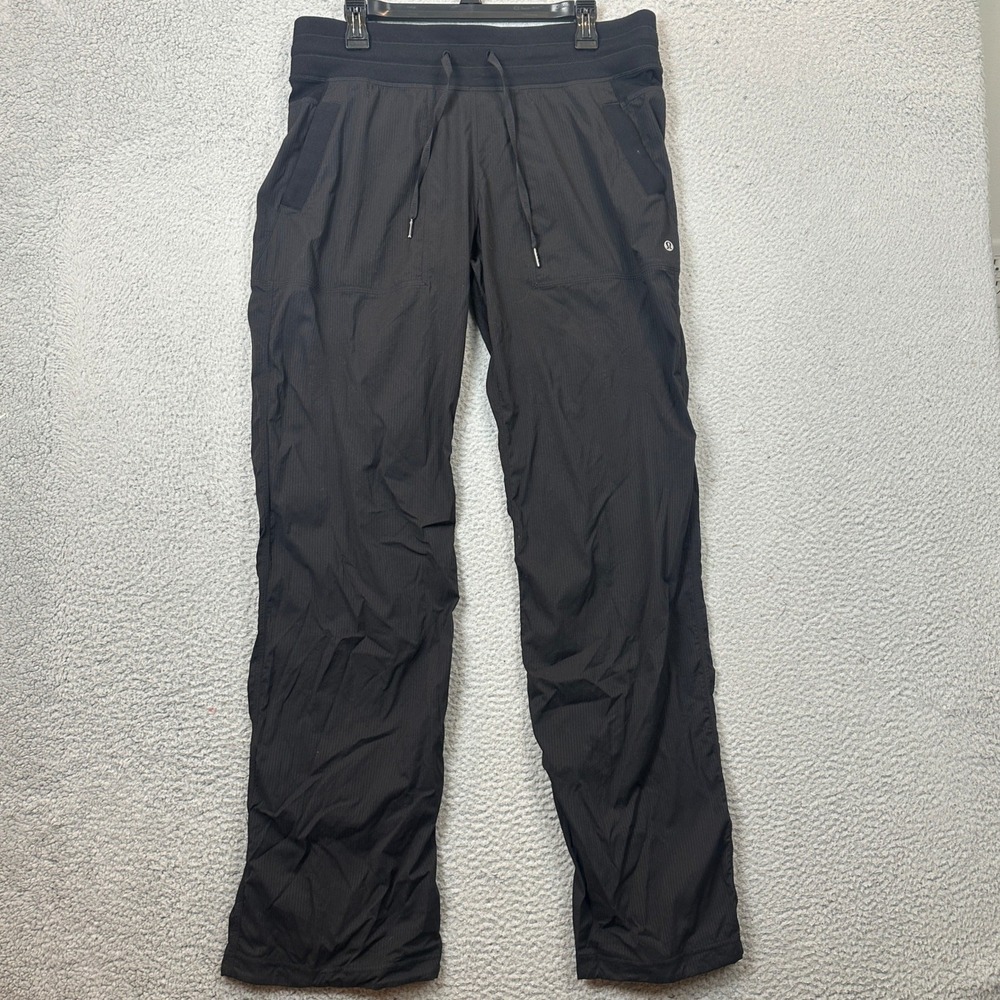 Lululemon Pants Womens 10 Dance Studio Pant III Black Pinstripe Performance Logo